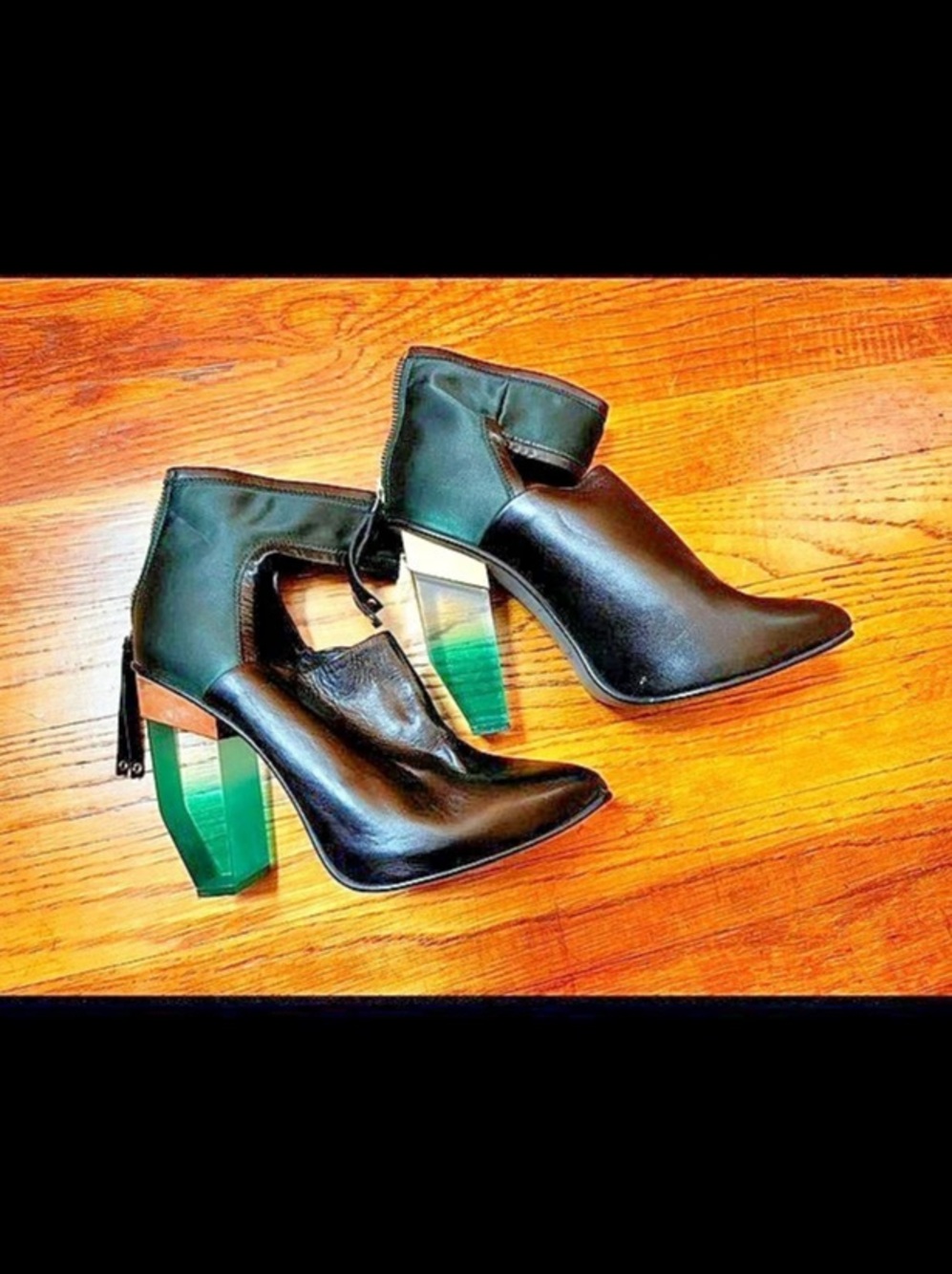 Mista Pointed Toe Ankle Boots in Black & Green
